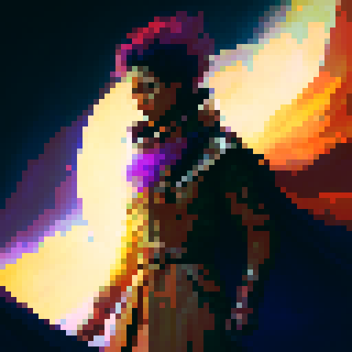 "Create a dynamic image of a flamboyant red mage casting a spell, with swirling purple and orange energy emanating from their outstretched hand, set against a dark and ominous background reminiscent of a gothic cathedral stained glass window."