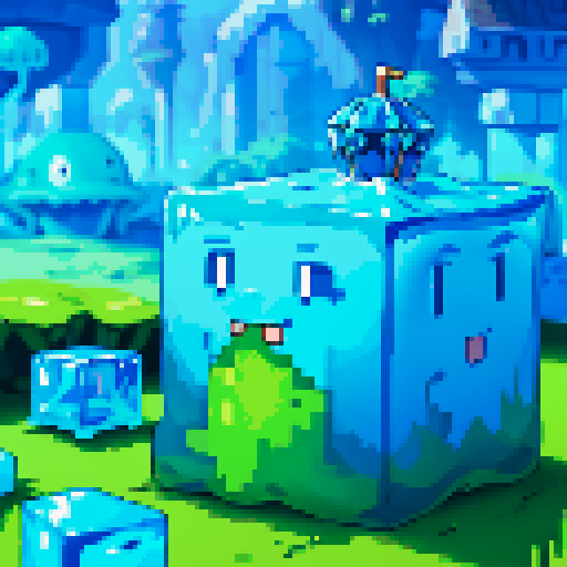 Blue Slime cube, Gelatinous cube, wearing crown