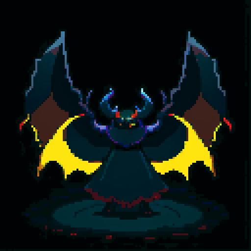 A powerful and enigmatic demon of the void, with swirling shadows enveloping its body, large wings, and glowing eyes. It commands the darkness and has an ominous, otherworldly presence. No background.
