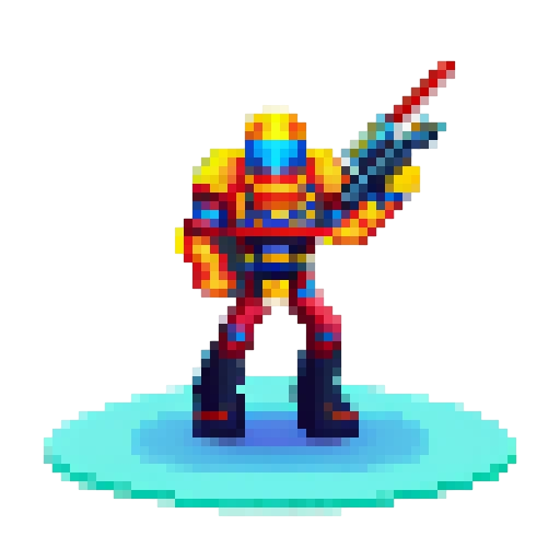 Space marine pixel character, laser rifle and futuristic helmet, galactic colors, full body, 64x64 pixel art size