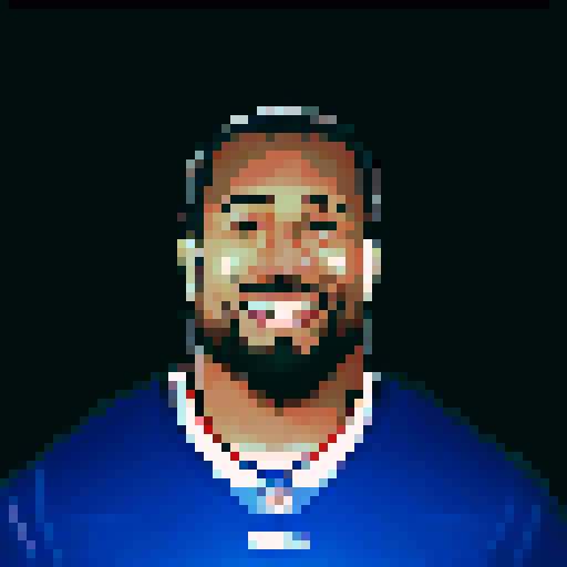 nfl football player, profile view, forward-facing, wearing jersey, no helmet, game icon style, 32x32 pixel art, sRGB, skillful expression, close-up portrait