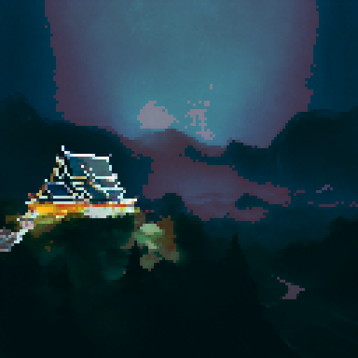 Night view, Thai temple, On mountain