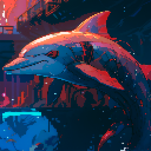 Dolphin swimming gracefully through vibrant ocean waves, created in sRGB pixel art style