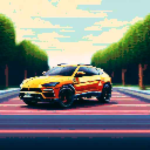 Photorealistic, centered Lamborghini Urus in a three quarter view, right wheel in front, clean background, pixel art style with sRGB colors