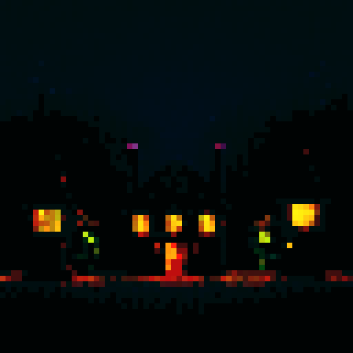 a neighborhood at night, a mysteriously glitched, out-of-place abode, spooky