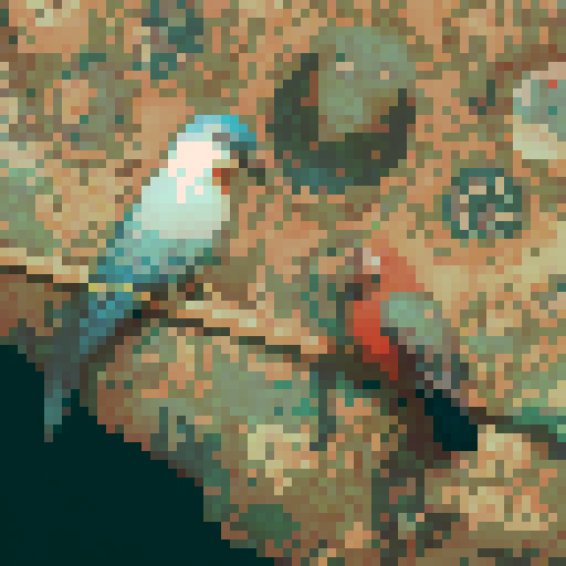 colorful birds with details like peacock or parrot