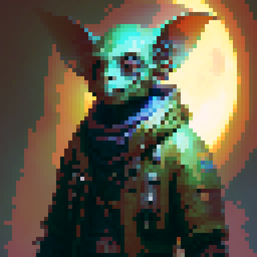 bold, fierce, yet slightly adorable goblin with glowing eyes