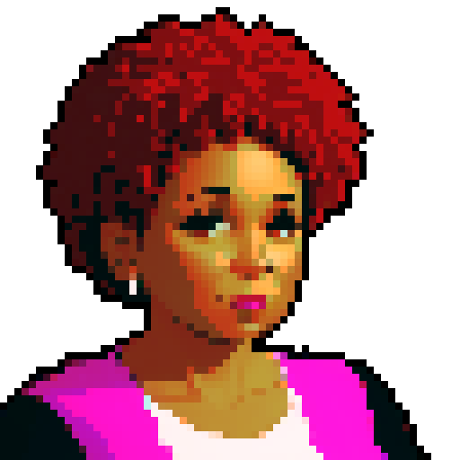 portrait, sprite art, middle aged black woman, average, folksy